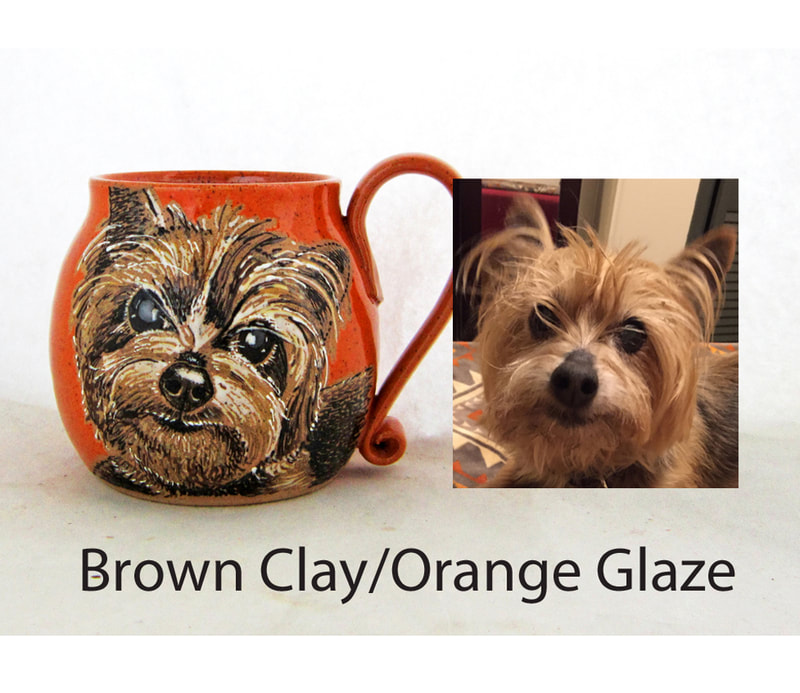 This is a brown clay mug with orange glaze