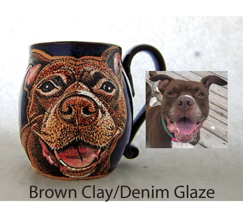 This is a brown clay with denim blue glaze